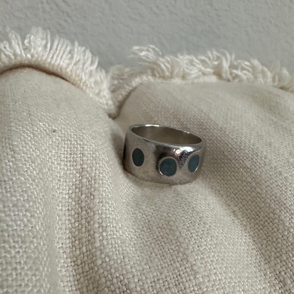 Heather B. Moore Vintage Sterling Silver & Blue Enamel Ring 6.5 Ultra Rare